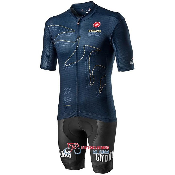 Giro d'Italia Fietsshirt Met Korte Mouwen 2020 en Korte Koersbroek Donker Blauw